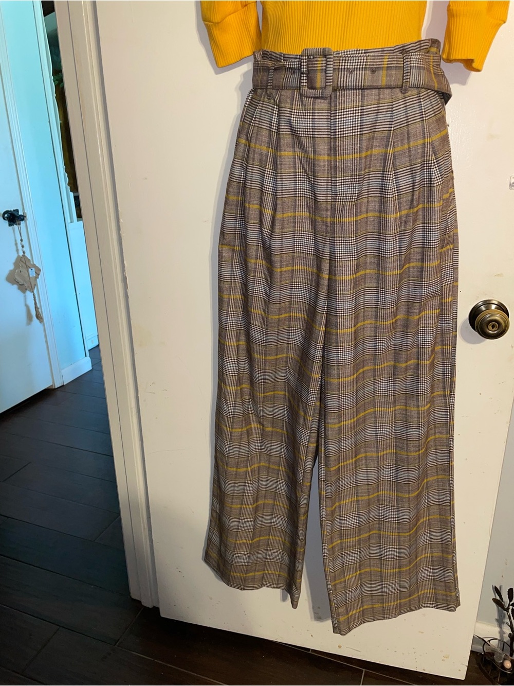 a new day Plaid Wide-Leg Pants in Tan and Yellow